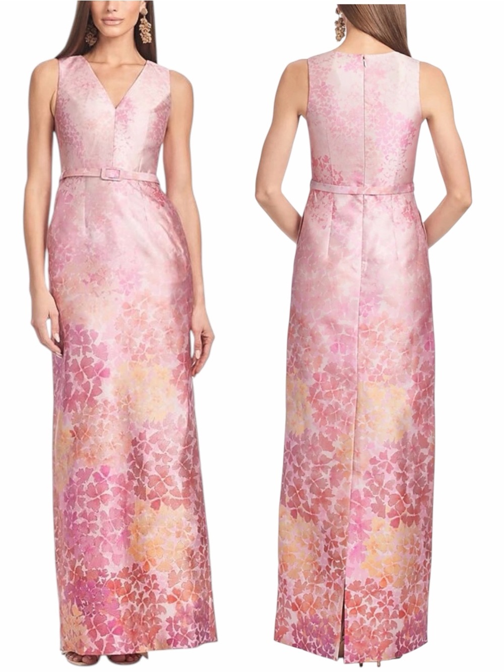 SACHIN BABI Adellyn Women’s V-Neck Pink Floral Print Column Evening Maxi Gown - Picture 4 of 15